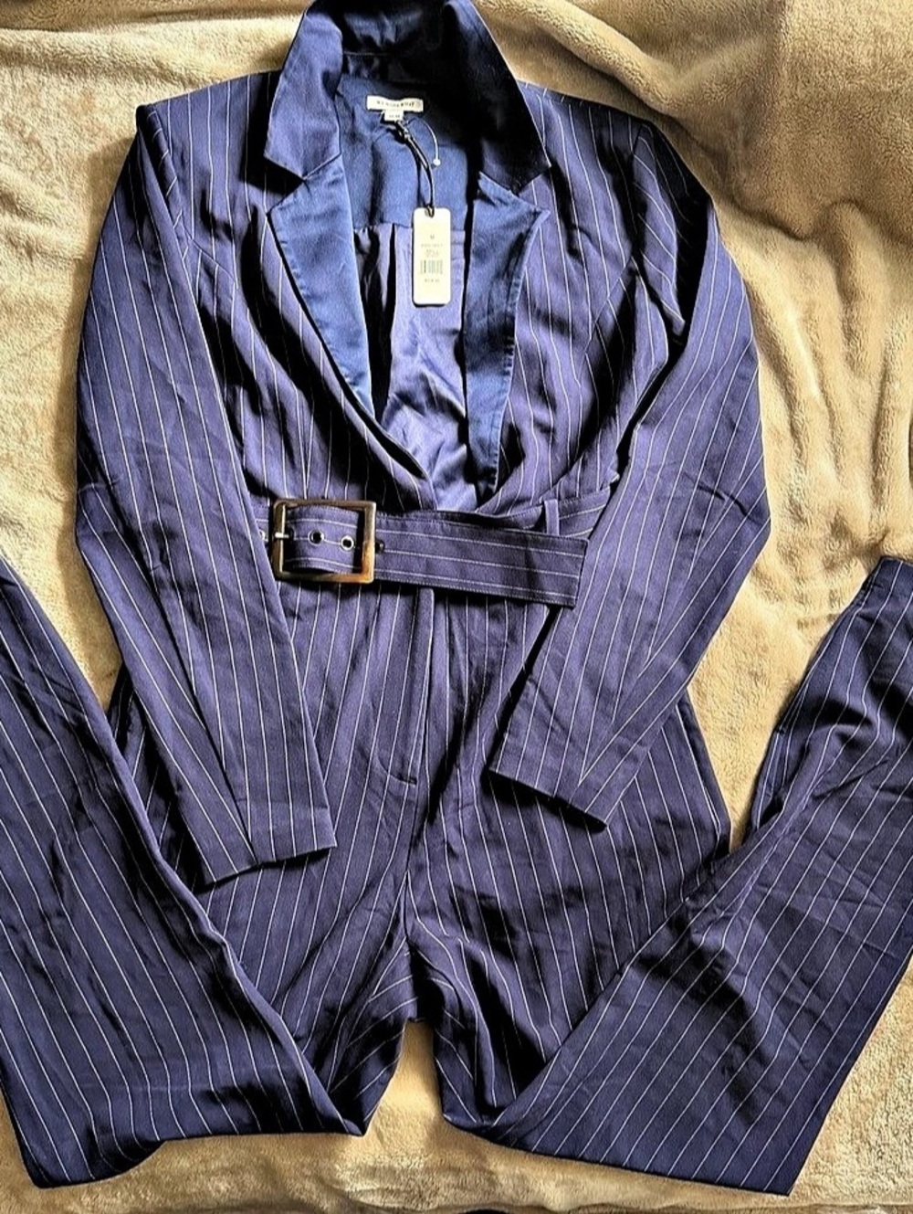 We wore that Pinstripe Belted Jumpsuit in Blue Size Medium NWT